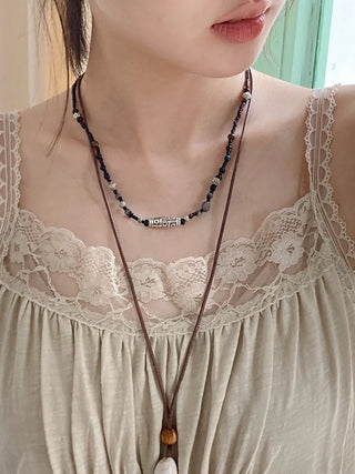 Antique Tribal Black Gemstone Bohemian Bead Necklace