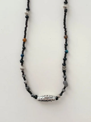Antique Tribal Black Gemstone Bohemian Bead Necklace