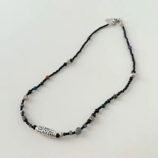 Antique Tribal Black Gemstone Bohemian Bead Necklace