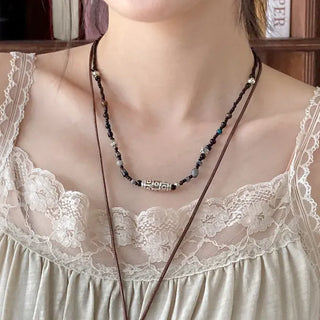Antique Tribal Black Gemstone Bohemian Bead Necklace