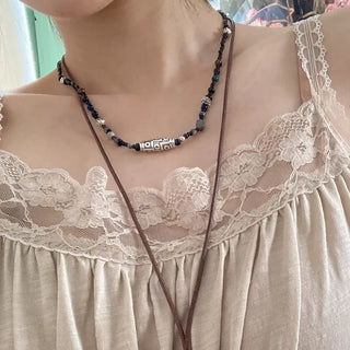 Antique Tribal Black Gemstone Bohemian Bead Necklace