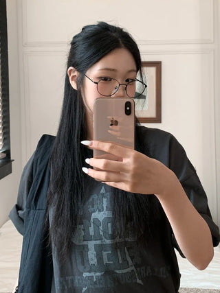 Modern Basic Slim Metal Horn-rimmed Glasses