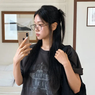 Modern Basic Slim Metal Horn-rimmed Glasses