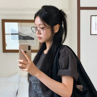 Modern Basic Slim Metal Horn-rimmed Glasses