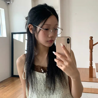 Modern Basic Slim Metal Horn-rimmed Glasses