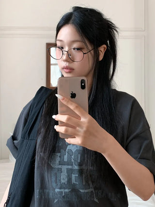 Modern Basic Slim Metal Horn-rimmed Glasses