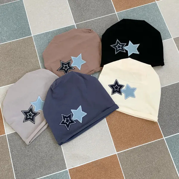 Two-Star Patch Long Beanie Hat