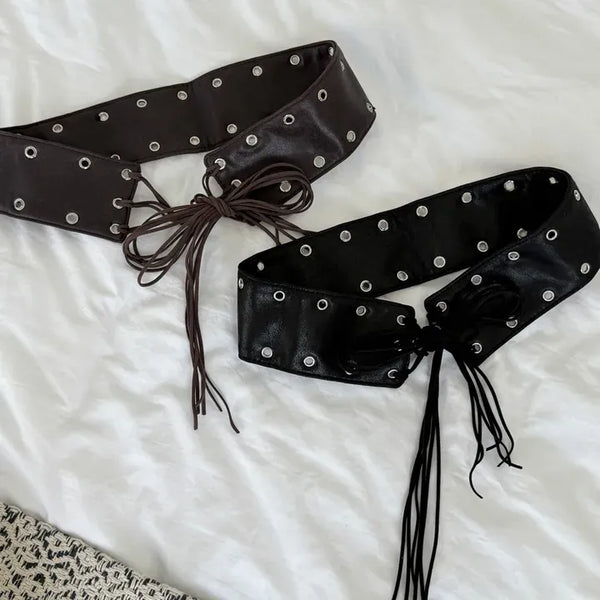 Glam Eyelet Knot Wide Leather Strap Belt