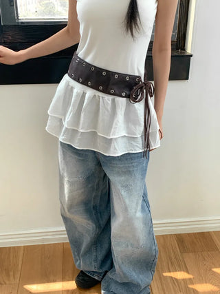 Glam Eyelet Knot Wide Leather Strap Belt
