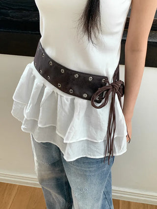 Glam Eyelet Knot Wide Leather Strap Belt
