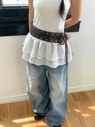 Glam Eyelet Knot Wide Leather Strap Belt