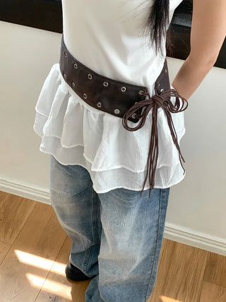 Glam Eyelet Knot Wide Leather Strap Belt