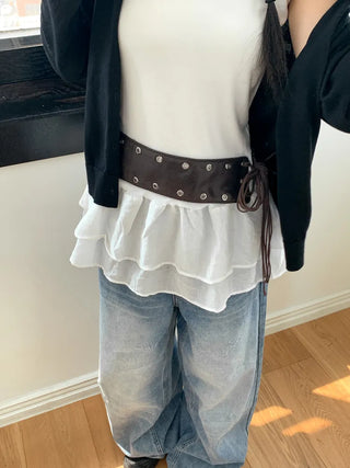 Glam Eyelet Knot Wide Leather Strap Belt