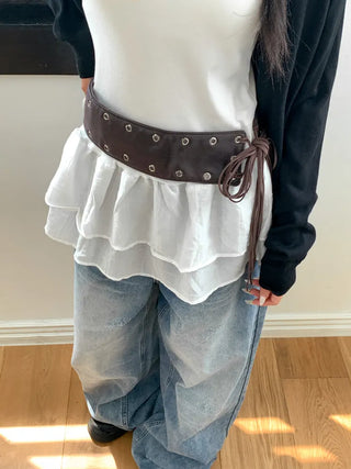 Glam Eyelet Knot Wide Leather Strap Belt