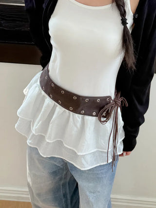 Glam Eyelet Knot Wide Leather Strap Belt