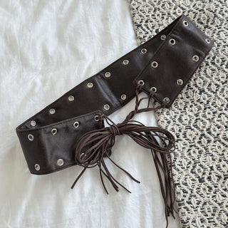 Glam Eyelet Knot Wide Leather Strap Belt