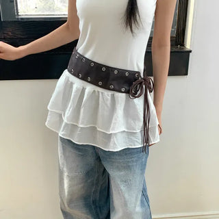 Glam Eyelet Knot Wide Leather Strap Belt