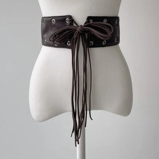Glam Eyelet Knot Wide Leather Strap Belt