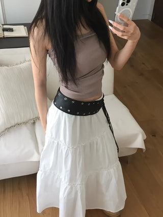 Glam Eyelet Knot Wide Leather Strap Belt