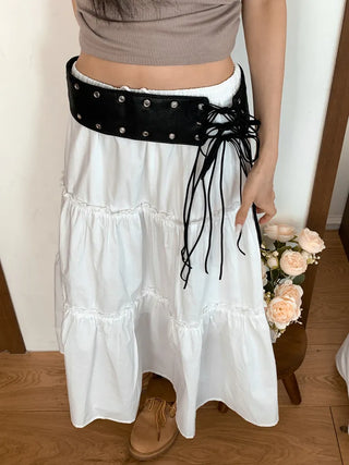 Glam Eyelet Knot Wide Leather Strap Belt