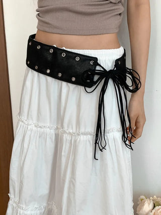Glam Eyelet Knot Wide Leather Strap Belt