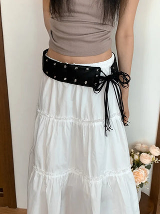 Glam Eyelet Knot Wide Leather Strap Belt