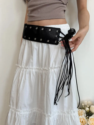 Glam Eyelet Knot Wide Leather Strap Belt