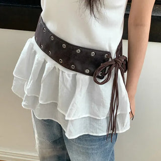 Glam Eyelet Knot Wide Leather Strap Belt