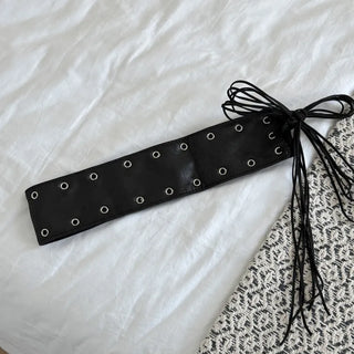 Glam Eyelet Knot Wide Leather Strap Belt