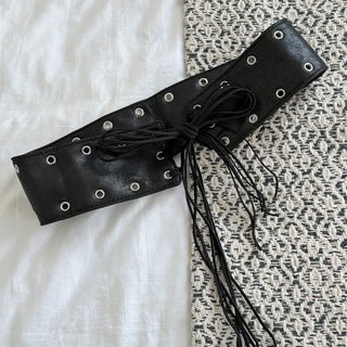 Glam Eyelet Knot Wide Leather Strap Belt