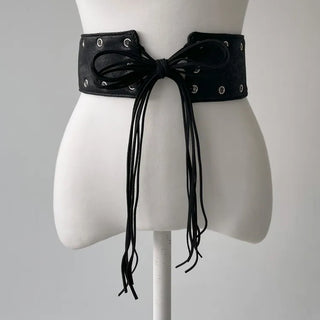 Glam Eyelet Knot Wide Leather Strap Belt