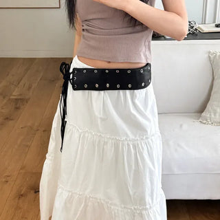 Glam Eyelet Knot Wide Leather Strap Belt