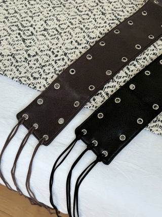 Glam Eyelet Knot Wide Leather Strap Belt