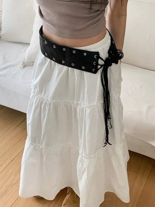 Glam Eyelet Knot Wide Leather Strap Belt