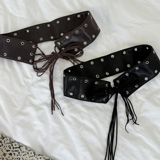 Glam Eyelet Knot Wide Leather Strap Belt
