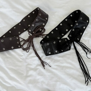 Glam Eyelet Knot Wide Leather Strap Belt