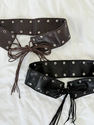 Glam Eyelet Knot Wide Leather Strap Belt