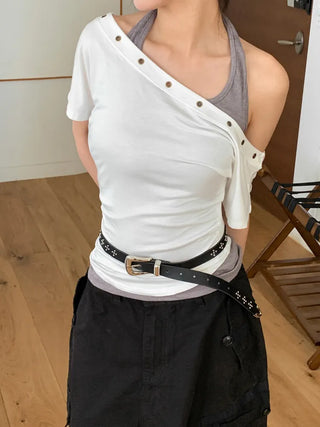 Pointy Studded Metallic Black Leather Belt