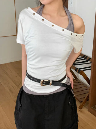 Pointy Studded Metallic Black Leather Belt
