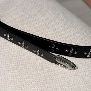 Pointy Studded Metallic Black Leather Belt