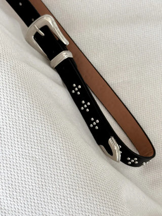 Pointy Studded Metallic Black Leather Belt