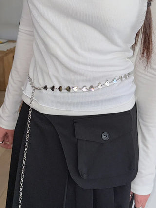 Small Flat Heart Metal Slim Chain Belt