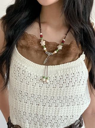 Feather n'Pipe Ceramic Knot Long Necklace