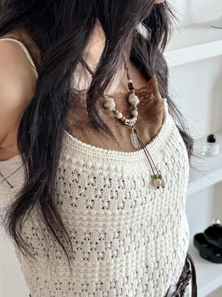 Feather n'Pipe Ceramic Knot Long Necklace