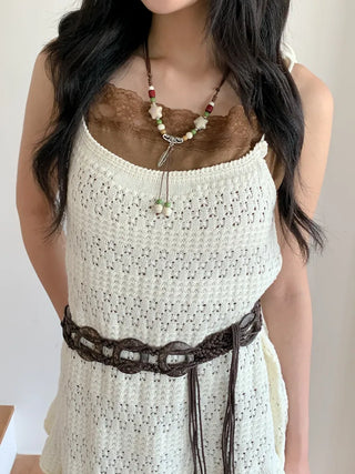Feather n'Pipe Ceramic Knot Long Necklace