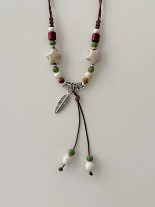 Feather n'Pipe Ceramic Knot Long Necklace