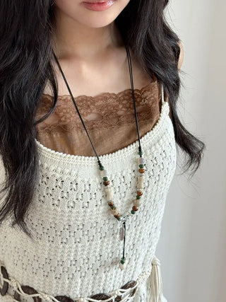 Feather n'Pipe Ceramic Knot Long Necklace