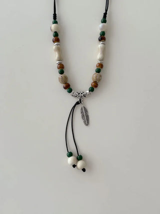 Feather n'Pipe Ceramic Knot Long Necklace