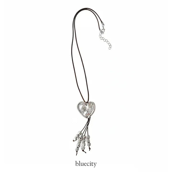 Nomad Big Love Silver Metal Long Necklace