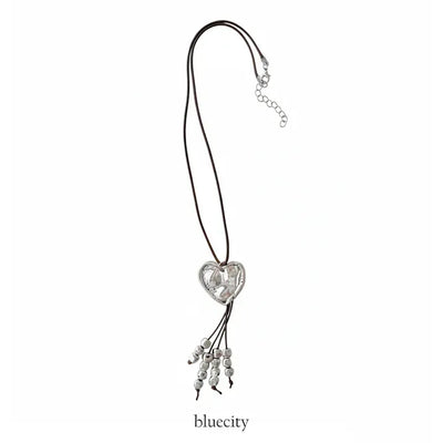 Nomad Big Love Silver Metal Long Necklace